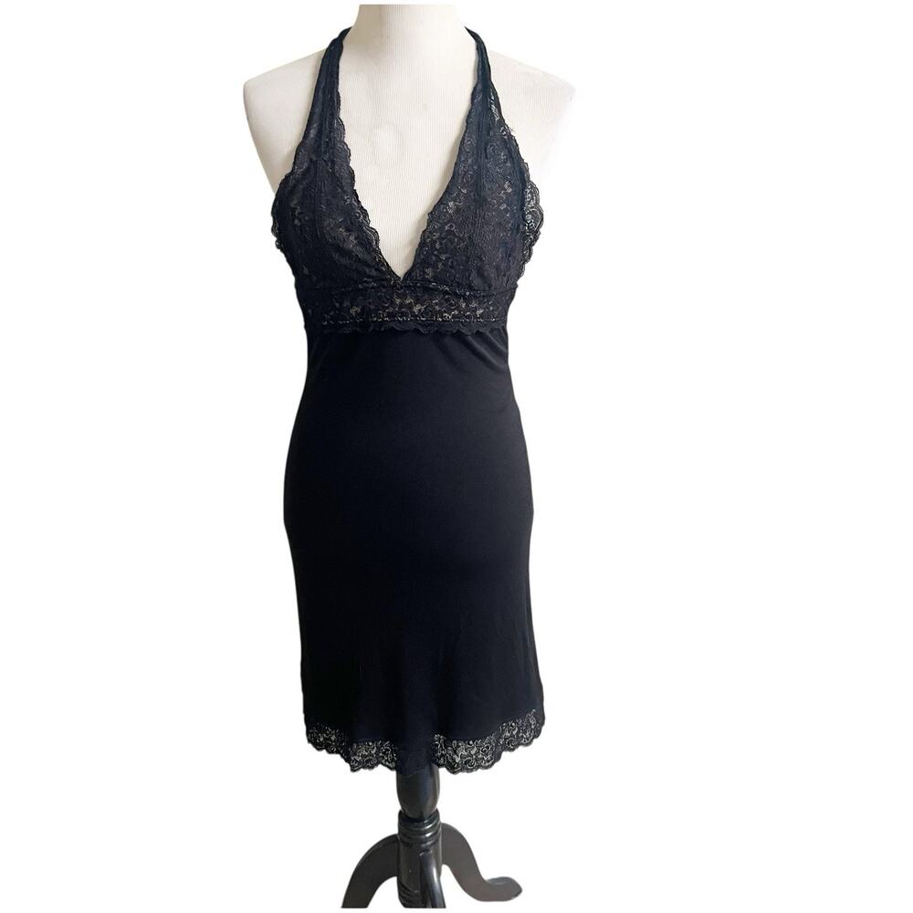 City Triangles Y2K Black Lace Trim Mini Dress Size Small Halter Neck Whimsygoth